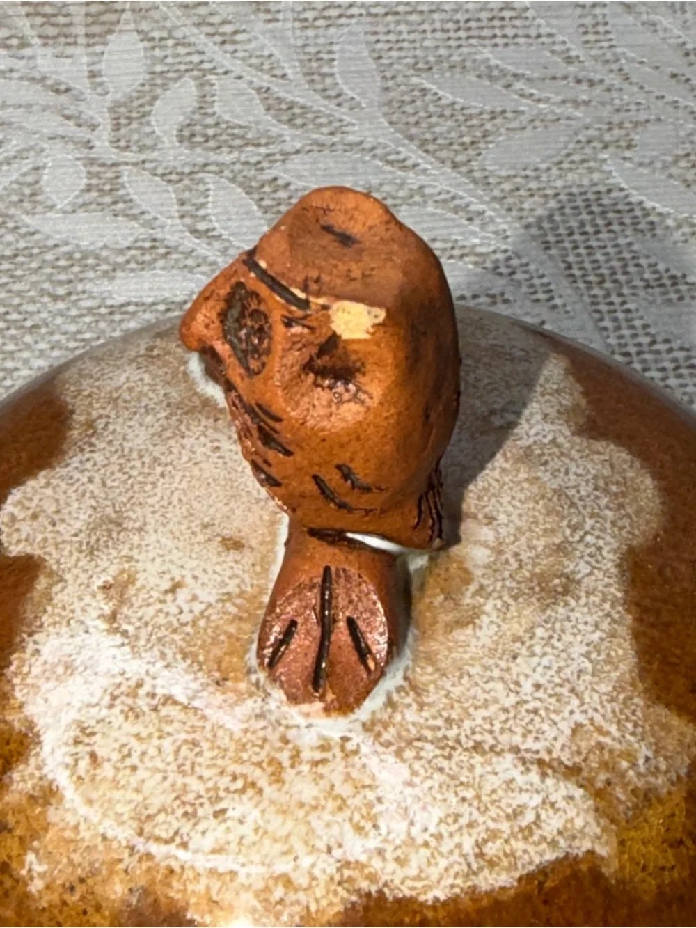 Handmade Ceramic Butter Dish with Owl Lid - Burnt Orange